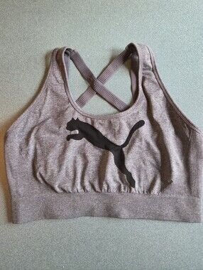 Puma Gray Crossback Sports Bra with Black Logo
